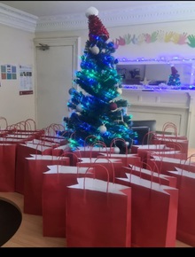 christmas tree and celebratory bags